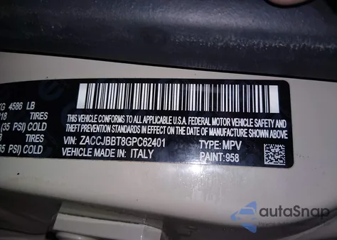 2016 Jeep Renegade Latitude from USA, damaged, VIN ZACCJBBT8GPC62401